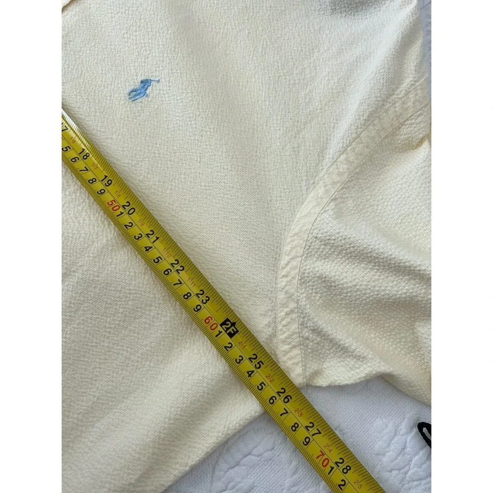 Vintage Ralph Lauren Blake Seersucker Shirt Mens L Yellow Short Sleeve Blue Pony